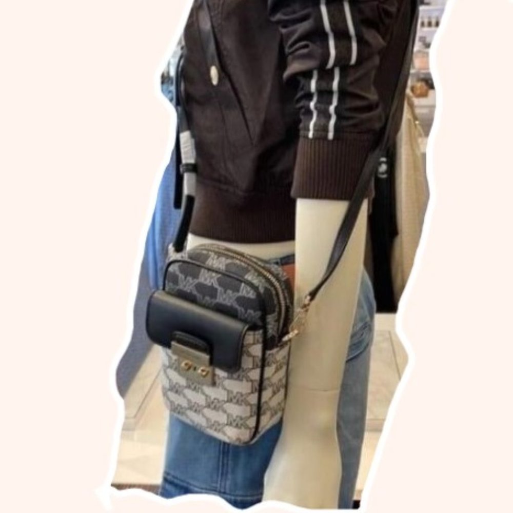 Michael Kors Sloan Editor Signature Jacquard Small Top Zip Flap Pocket Crossbody